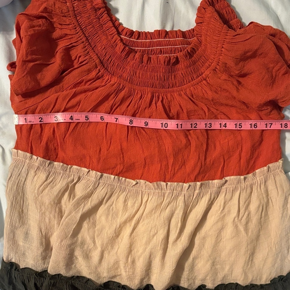 Umgee Colorblock Boho Tiered On/Off Shoulder Peasant Midi Dress Fall Colors Sz M - Picture 8 of 8